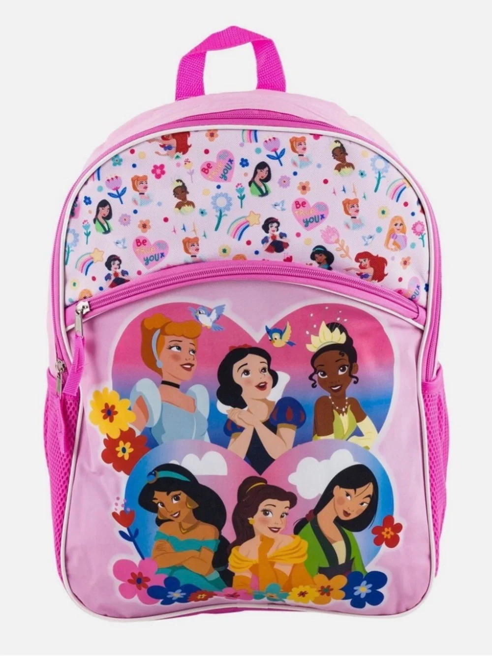 Disney Pink Princess Character Backpack with Multicolor Floral Art